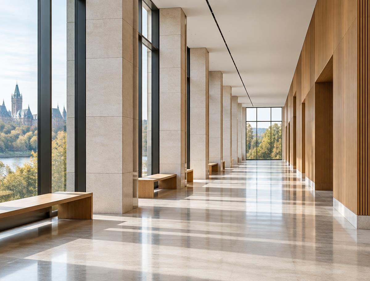 Espace architectural lumineux aux surfaces impeccables